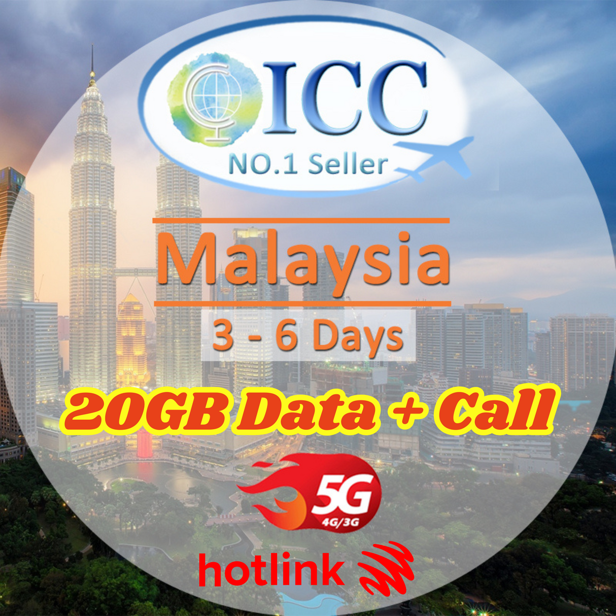 ICC SIM Card - Malaysia 3-6 Days 20GB Data + Call | Malaysia Number | Local Plan