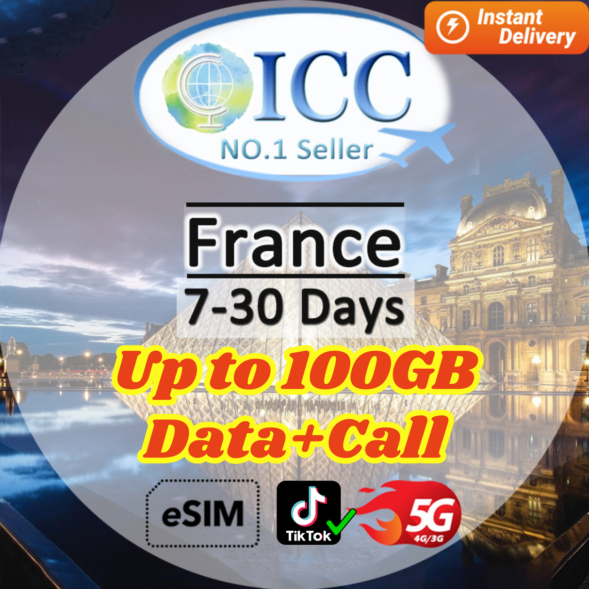 ICC eSIM - France 7-30 Days 20GB/50GB/100GB/200GB Data + Call