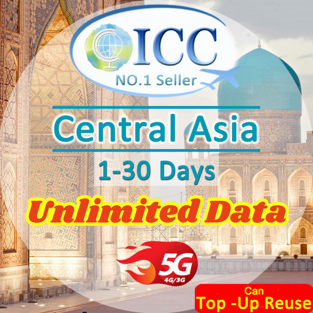 ICC SIM Card - Central Asia 1-30 Days Unlimited Data (Kazakhstan, Uzbekistan, Kyrgyzstan, Tajikistan*)