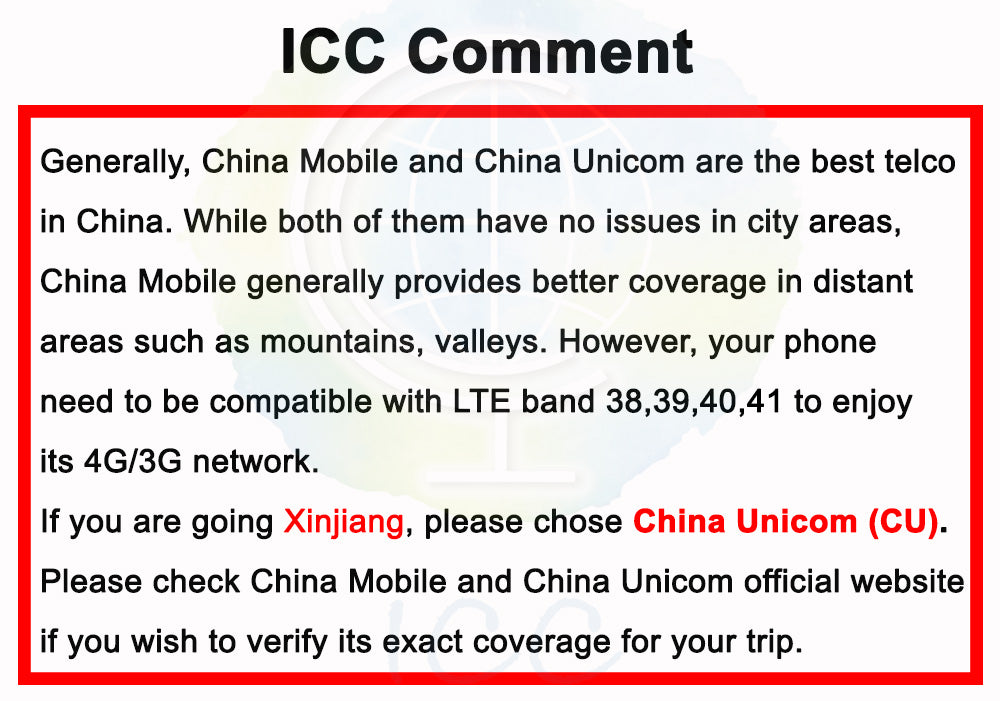 ICC eSIM - China Mainland 3-30 Days Unlimited Data - China Mobile Netowork│Can top up Reuse