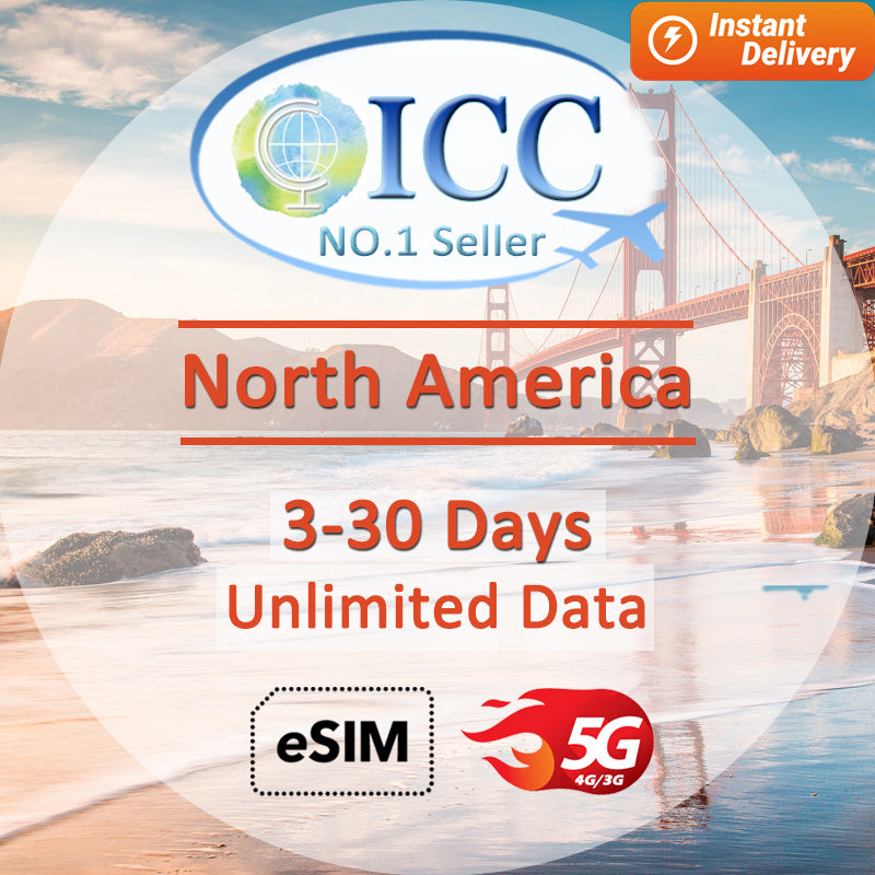 ICC eSIM - North America (USA, Canada,Mexico) 3-30 Days Unlimited Data