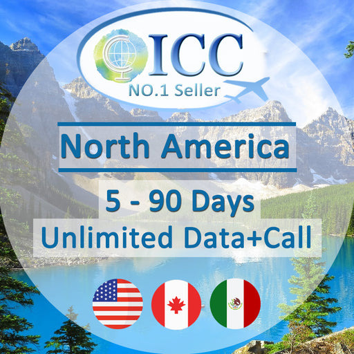 ICC SIM Card - North America (USA,Canada,Mexico) 5-30 Days Unlimited 4G Data* + Local Call/Int'l Call - T-Mobile