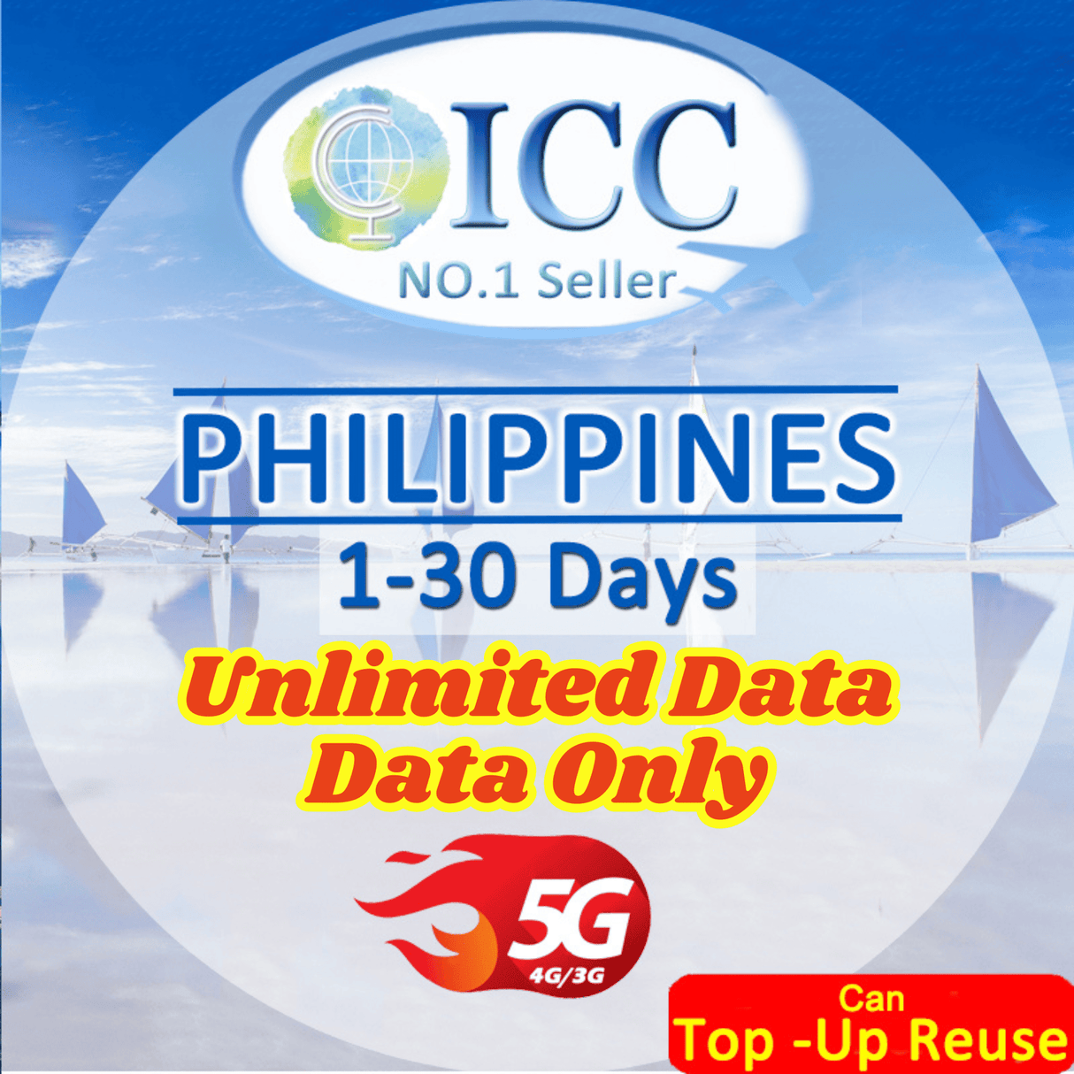ICC SIM Card - Philippines 1-30 Days Data SIM Card | Total Data| Unlimited Data| Can Top Up Reuse*