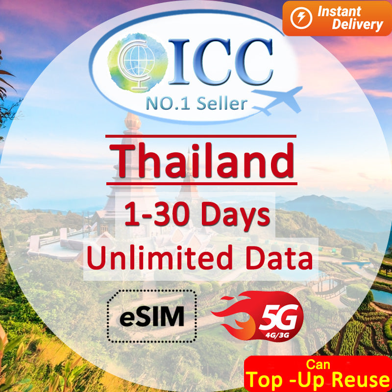 ICC eSIM - Thailand 1-30 Days Unlimited Data| Daily Data| Can top up reuse