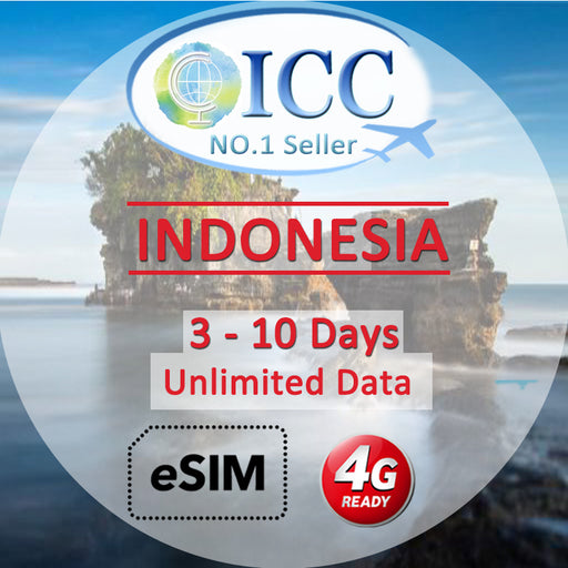 ICC eSIM - Indonesia 3-10 Days Unlimited Data (Indosat/Telkomsel) [Can top up and reuse] (24/7 auto deliver eSIM )