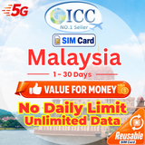 ICC SIM Card - Malaysia 1-30 Days Total High Speed + Unlimited Data (No daily limit)- Can Top Up Reuse