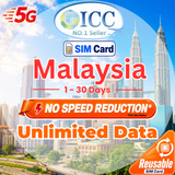 ICC SIM Card - Malaysia 1-30 Days Unlimited Data（Can Top Up Resue）