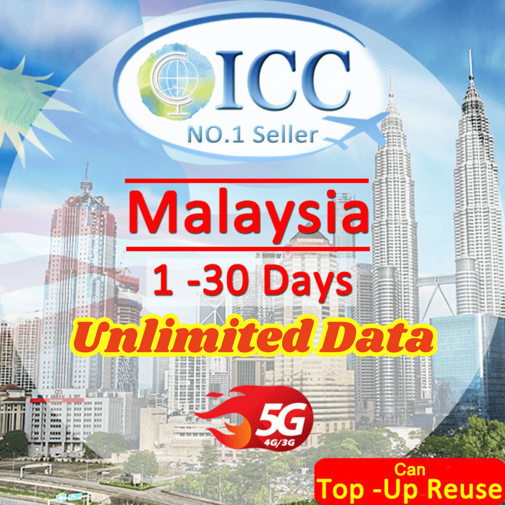 ICC SIM Card - Malaysia 1-30 Days Unlimited Data（Can Top Up Resue）