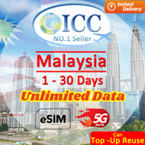 ICC eSIM - Malaysia 1-30 Days Unlimited Data丨Daily Data Plan丨Total Data Plan
