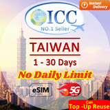 ICC eSIM - Taiwan 1-30 Days Unlimited Data| Unlimited 5G/4G| No Daily Limit| Can Topup reuse