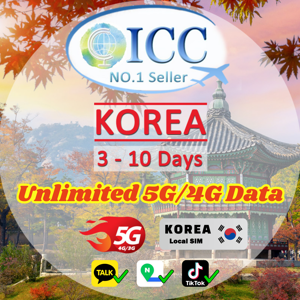 ICC SIM Card - Korea 3-30 Days Data SIM │ Unlimited 5G/4G Data - SKT Local SIM │ Can use Tiktok