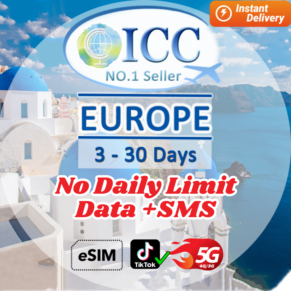 ICC eSIM - UK, Europe & Turkey & UAE (EU-F) 1-30 Days Data with SMS/Call