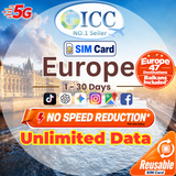 ICC SIM Card - Europe (EU-D+) 1-30 Days Unlimited Data (Daily Data Plan)- Include Turkey/Balkans*
