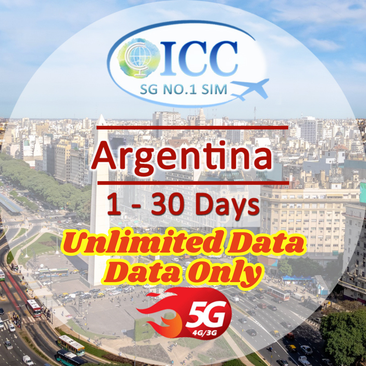 ICC SIM Card - Argentina 1-30 Days Unlimited Data
