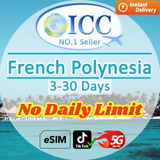 ICC eSIM - French Polynesia 3-30 Days Data eSIM| Support Tiktok| Tahiti