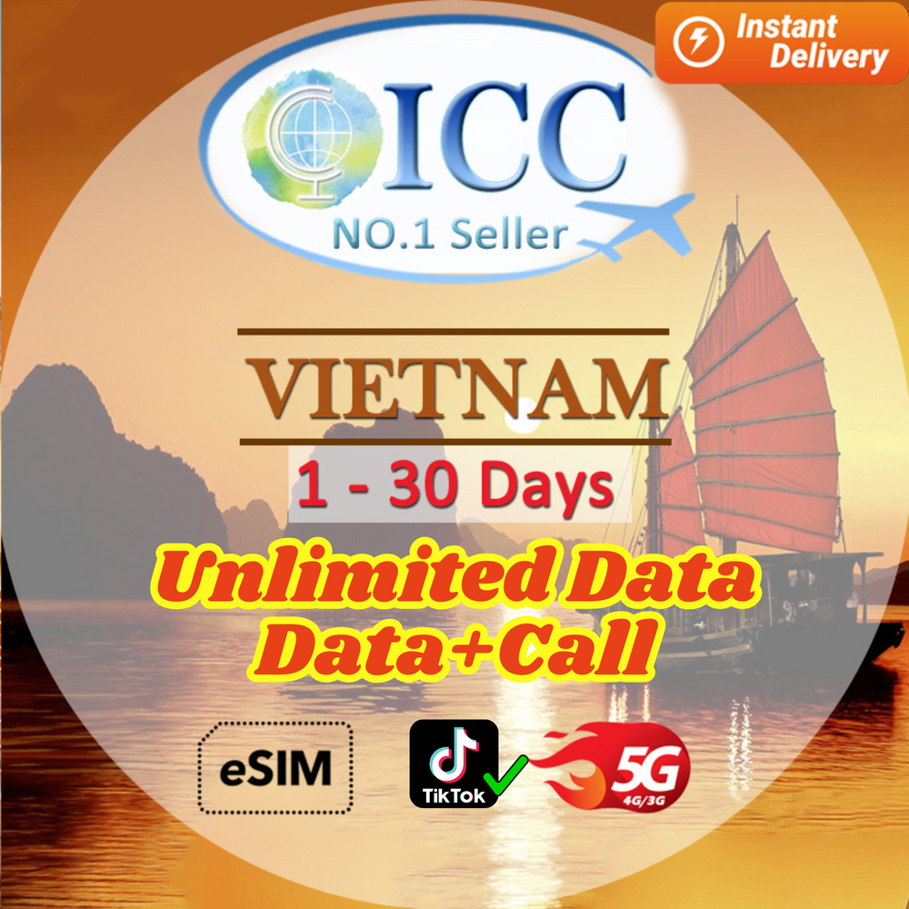 ICC eSIM - Vietnam 1-30 Days Unlimited Data+Call* | Local plan can use Tiktok |Total Data plan can top up reuse