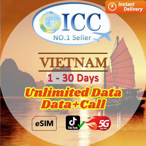 ICC eSIM - Vietnam 1-30 Days Unlimited Data+Call* | Local plan can use Tiktok |Total Data plan can top up reuse