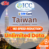 ICC SIM Card - Taiwan 3-30 Days Unlimited Data| Daily Data Plan| Unlimited 5G/4G Plan| Can top up reuse