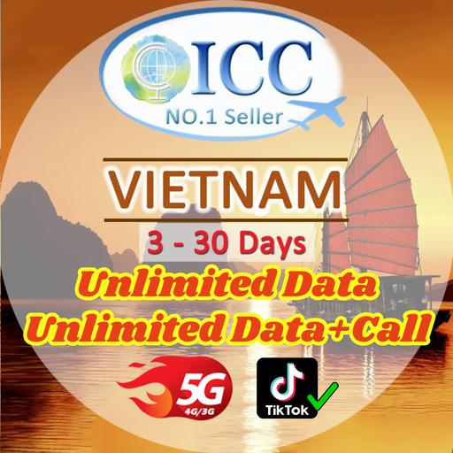 ICC SIM Card - Vietnam 3-30 Days Data SIM| Unlimited Data| Daily Data| Total Data|Data+Call|Can Top up reuse*