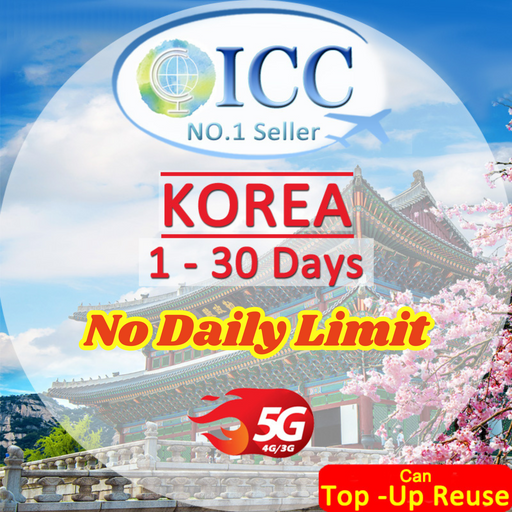 ICC SIM Card - Korea 3-30 Day High Speed Unlimited Data (No Daily Limit)- SKT Telecom/KT Network|Can top up reuse