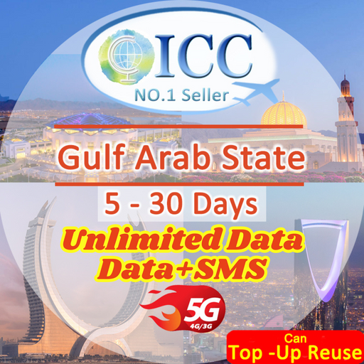 ICC SIM Card - Gulf Arab States GCC (Kuwait,Oman,Qatar,Saudi Arabia) 5-30 Days| Data+SMS*| Unlimited Data| Daily Data plan can top up reuse