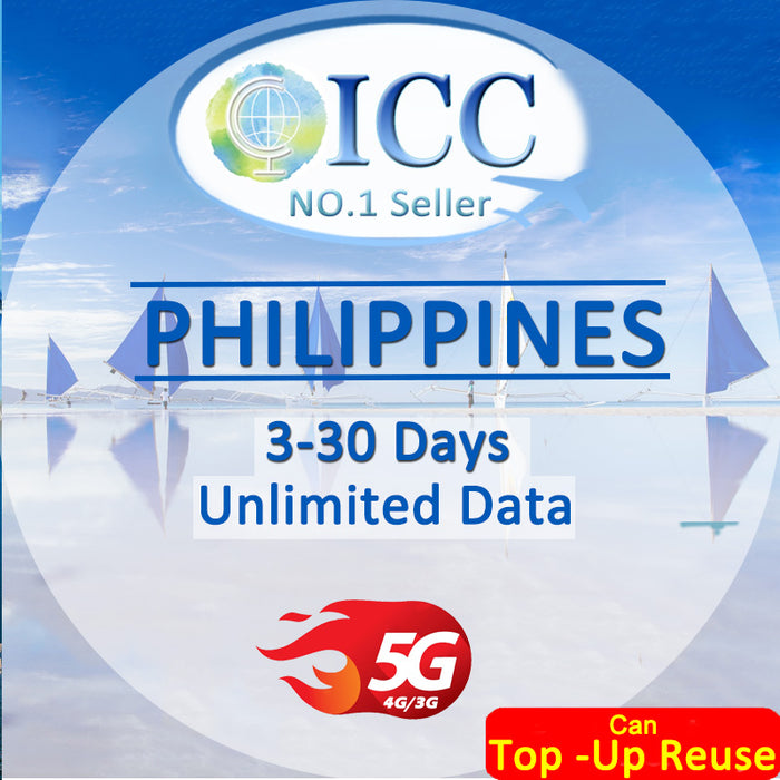 ICC SIM Card - Philippines 3-30 Days Unlimited Data (Can Top Up Reuse)