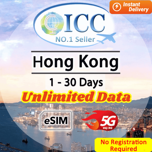 ICC eSIM - HongKong (HK) 2-30 Days Unlimited Data| No registration Required