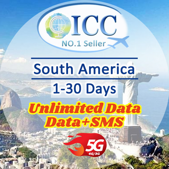 ICC SIM Card - South America 1-30 Days SIM Card丨Unlimited Data丨Data+SMS*丨Daily Plan can top up reuse