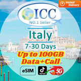 ICC eSIM - Italy 7-30 Days 20GB/50GB/100GB/200GB Data + Call