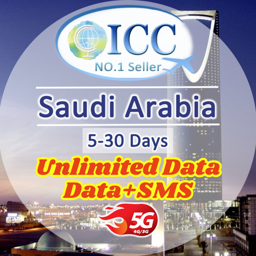 ICC SIM Card - Saudi Arabia 5-30 Days | Data+SMS| Unlimited Data| Data+SMS* plan can use tiktok