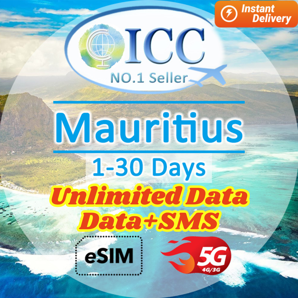 ICC eSIM - Mauritius 1-30 Days Data| Data+SMS*| Unlimited Data| Data+SMS* can use Tiktok
