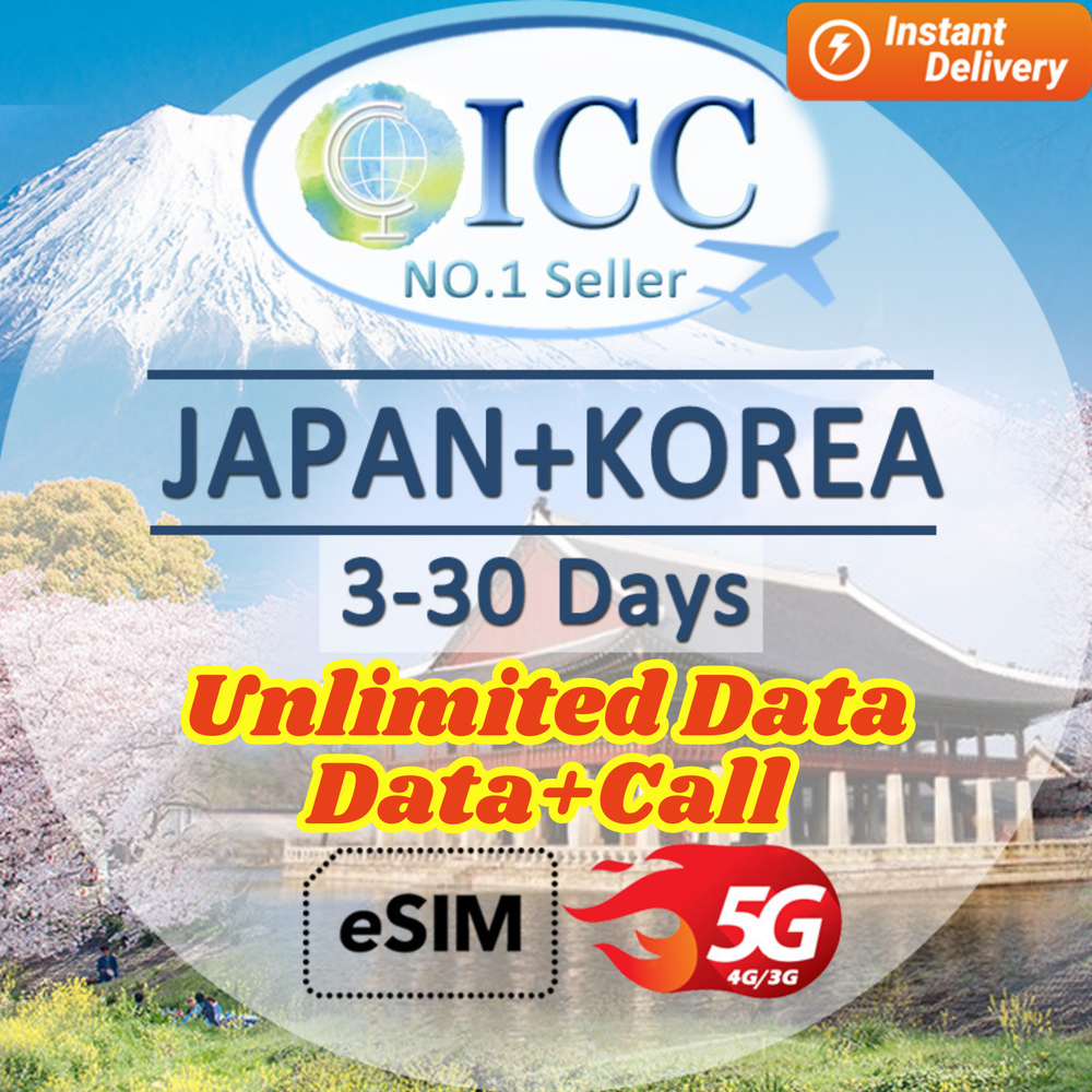ICC eSIM- Japan & Korea 3-30 Days | Data+SMS*| Unlimited Data | Data+SMS* Plan can use Tiktok