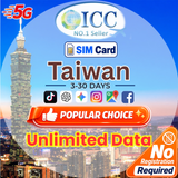 ICC SIM Card - Taiwan 3-30 Days No registration required| Total Data| Data+SMS*/Call Plan can use Tiktok