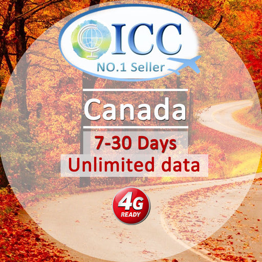 ICC SIM Card - Canada 7-30 Days Unlimited Data (Can top up reuse)