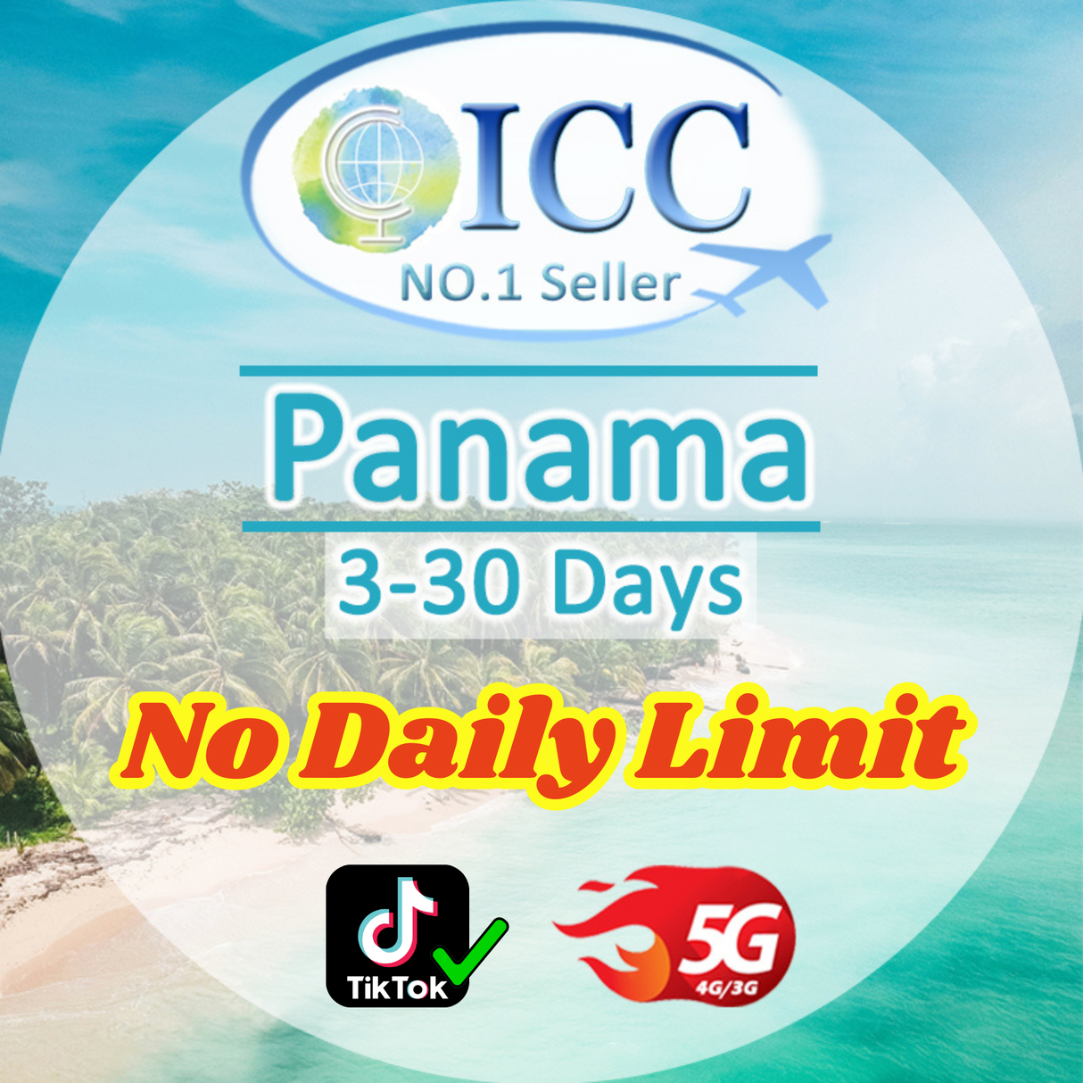 ICC SIM Card- Panama 3-30 Days Data SIM | Support Tiktok