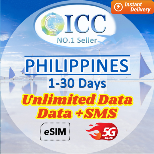 ICC eSIM - Philippines 1-30 Days Data| Data+SMS*| Unlimited Data| Data+SMS* plan can use Tiktok
