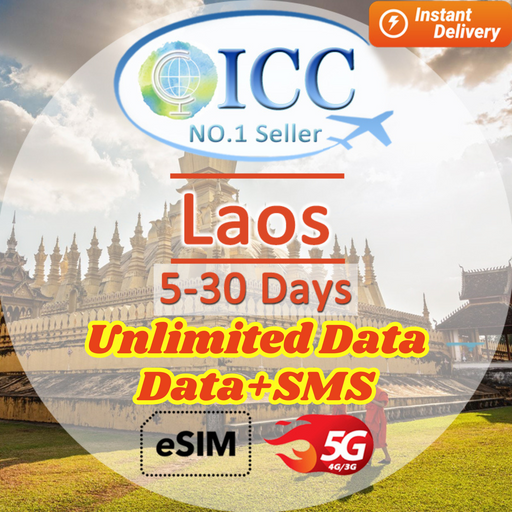 ICC eSIM - Laos 5-30 Days Data eSIM| Data+SMS*| Unlimited Data| Daily plan can top up reuse