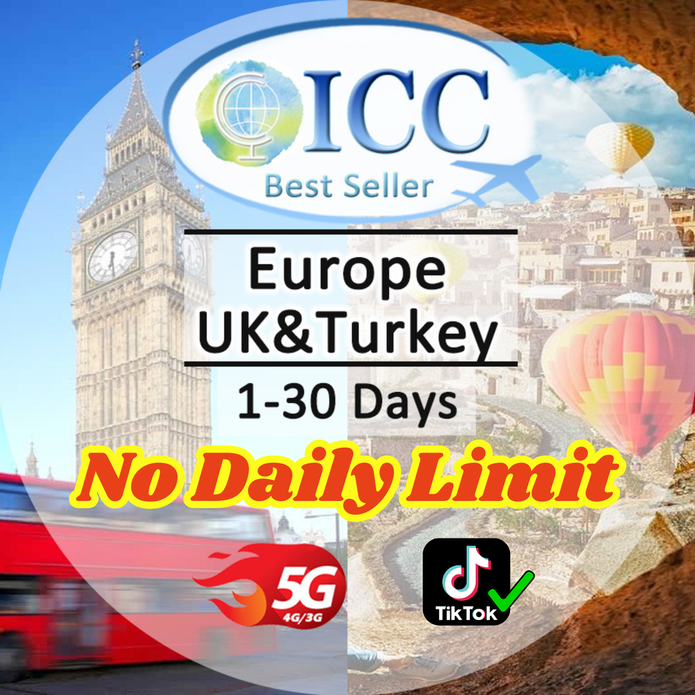 ICC SIM Card - Europe & Turkey 3-30 Days Unlimited Data SIM (EU-I)