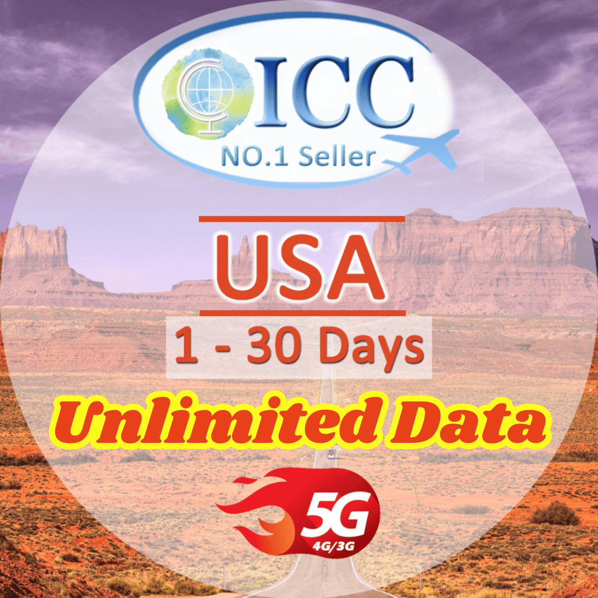 ICC SIM Card - USA 1-30 Days Unlimited Data (Daily plan can top up reuse)-T-Mobile/AT&T Network