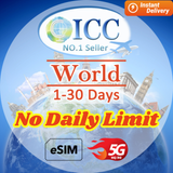 ICC eSIM - World Multi-Zone 1-30 Days Data | Up to 20GB | No Daily Limit| Can use Tiktok