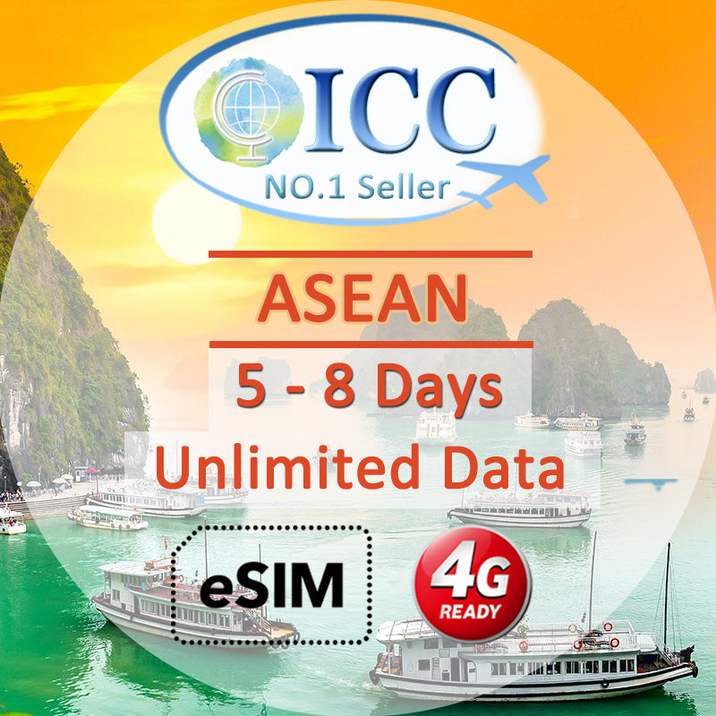 ICC eSIM - ASEAN 5-8 Days Unlimited Data SIM (24/7 auto deliver eSIM )