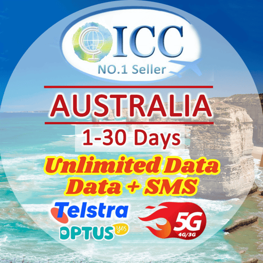 ICC SIM Card - Australia 5-30 Days Unlimited Data| Data+SMS*|Telstra/Optus Network| Data+SMS* Plan can use Tiktok