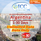 ICC eSIM - Argentina 1-30 Days Data Only│Unlimited Data│Daily plan can top up reuse