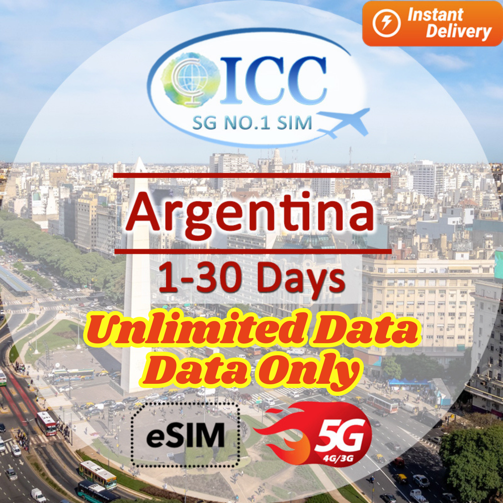 ICC eSIM - Argentina 1-30 Days Data Only│Unlimited Data│Daily plan can top up reuse