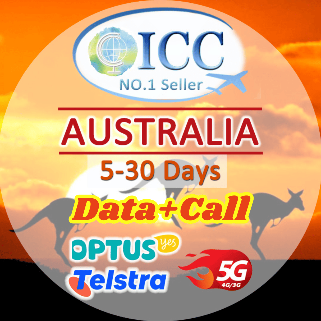 ICC SIM Card - Australia SIM Card 5G | Telstra/Optus Network | 1-30 Days Unlimited | Data+Call