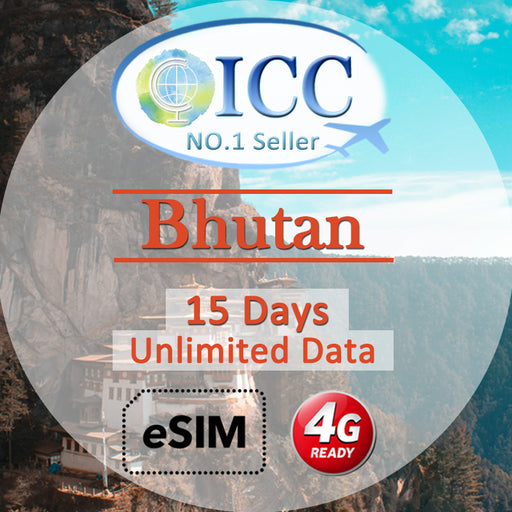 ICC eSIM - Bhutan 15 Days Unlimited Data SIM (24/7 auto deliver eSIM)