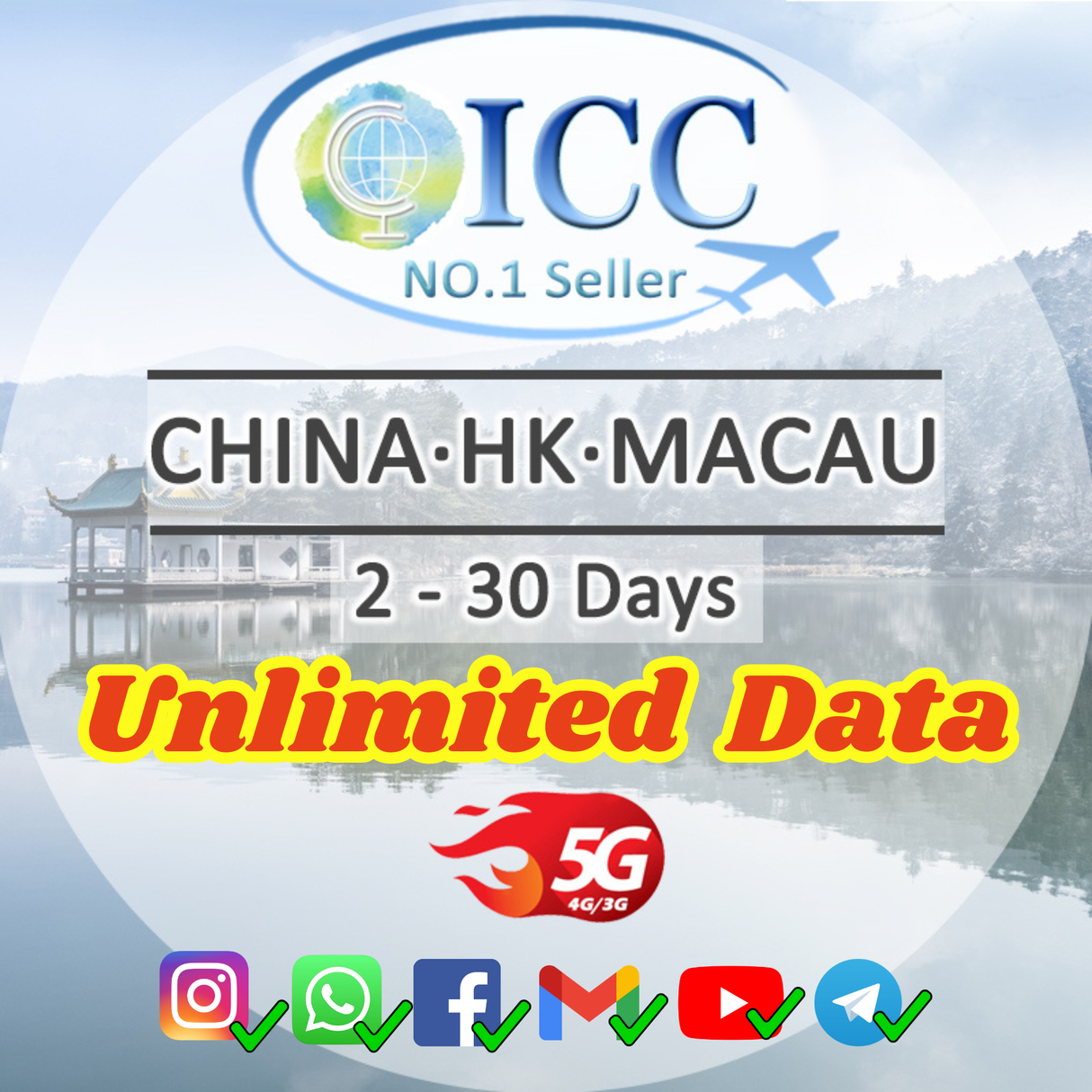 ICC SIM Card - China mainland,HK & Macau 2-30 Days Unlimited Data - China Unicom Network | Good for Xinjiang
