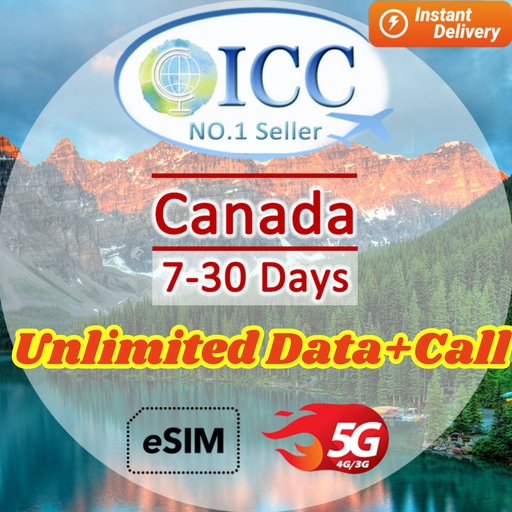 ICC eSIM - Canada 7-30 Days 5GB 5G/4G Data Unlimited Data + Locall Call/Int'l Call