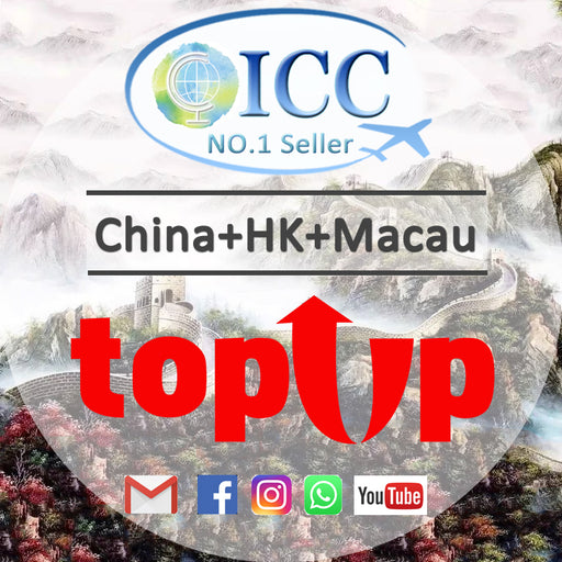 ICC-Top Up- China Mainland+HK+Macau 3- 15 Days Unlimited Data