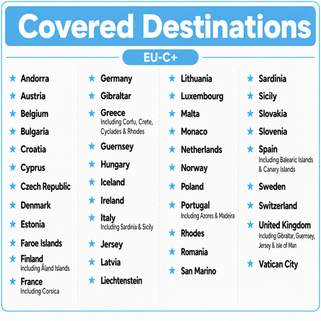 ICC eSIM - Europe EU-C 5-90 Days 12GB/20GB/50GB/100GB/200GB/500GB Data Only│Data + Call│Best coverage│Can use tiktok